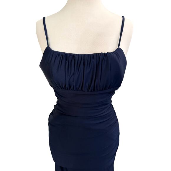 B Darlin Navy Blue Ruched Spaghetti Strap Backless Dress Size 1/2 - Picture 7 of 11